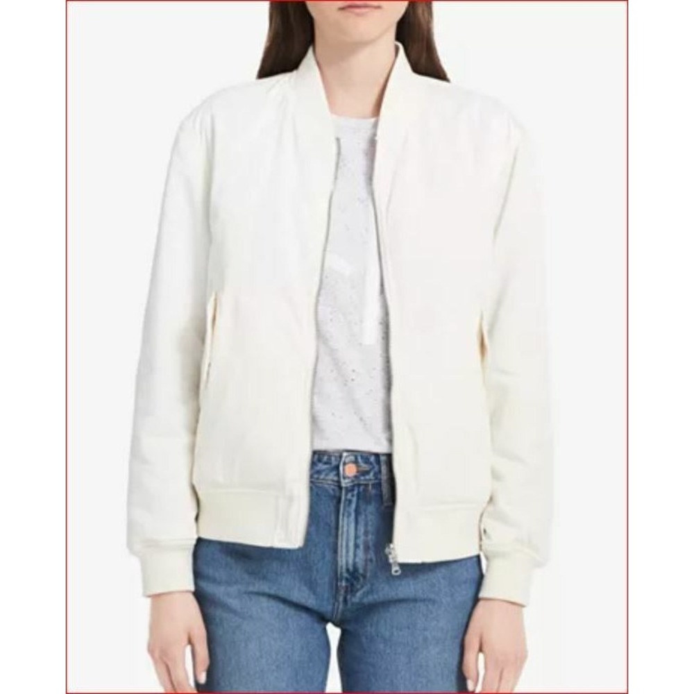Calvin Klein women coat jacket double-sided cream white silver XS MSRP $188